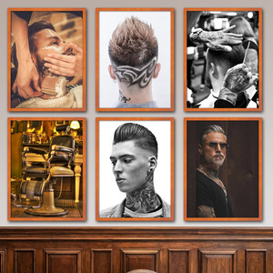 barbershop复古油头发型图片挂画男士造型理发店发廊装饰画海报画