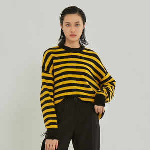 eraser橡皮春秋款条纹毛衣打底女装上衣长袖圆领针织衫1203110002