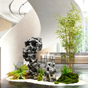 新中式仿真太湖石旱景落地摆件玻璃钢假山造景楼梯装饰庭院景观石