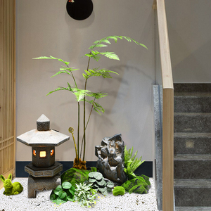 楼梯下装饰仿真绿植假山小石头景观造景布置室内旱景落地摆件组合