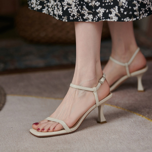露趾细跟仙女一字带凉鞋女真皮2022年新款夏季韩版气质温柔高跟鞋