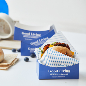 韩国同款包装盒三明治滑蛋厚蛋烧吐司纸托汉堡早餐手拿蓝色纸盒