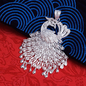 999足银吊坠纯银单独挂饰孔雀女士毛衣链子项链配饰气质春季项链