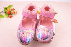 款女童单鞋粉色公主鞋卡通冰雪奇缘艾莎安娜小皮鞋女童表演演出鞋