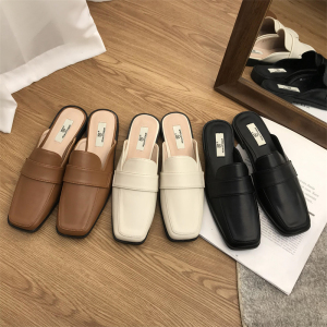 英伦风包头半拖鞋凉鞋方头软底软面拖鞋女夏季懒人外穿平底穆勒鞋