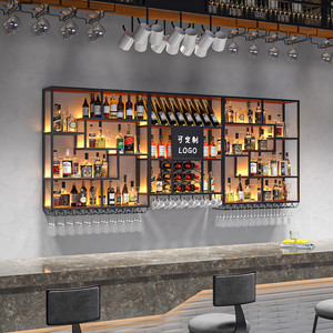酒吧吧台酒架酒柜靠墙壁挂式餐厅铁艺展示架葡萄酒红酒架子置物架