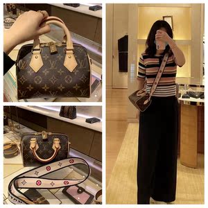 lv路易威登新款女包老花speedy20枕头宽肩带单肩斜挎手提包m45957