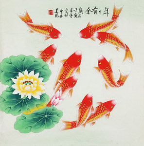 凌雪手绘四尺斗方工笔花鸟年年有余居家客厅装饰名人字画国画收藏