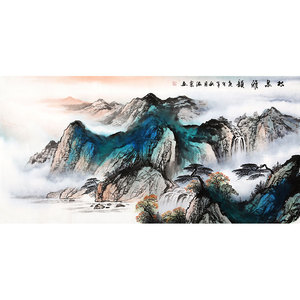 刘海粟字画手绘四尺横幅精品山水松泉雅韵办公室公司装饰国画收藏