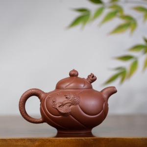宜兴紫砂茶壶 实力派名家严伟老师 鱼化龙原矿底槽清容量390c真品