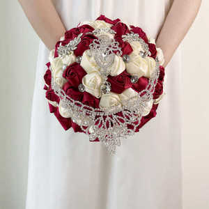 新娘结婚手捧花丝带婚庆喜庆奢华厂家直销缎带玫瑰花新娘珍珠水钻