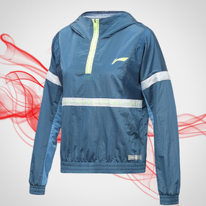 李宁正品新款女子运动休闲跑步系列半拉链防风外套连帽衫afdr004