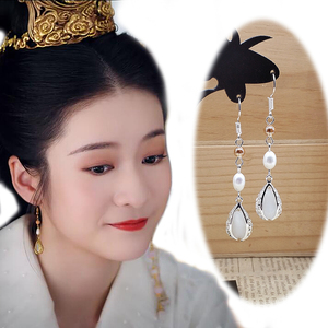 容乐同款耳环925银耳钩珍珠耳饰白发王妃张雪迎古装饰品汉服耳夹