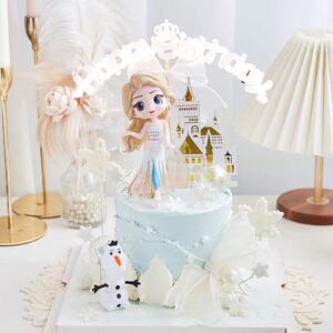 冰雪爱莎公主蛋糕装饰暖白HB灯小女孩生日蛋糕插件雪宝雪花插件