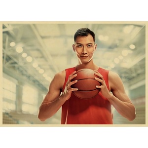 湖人姚明海报 球星海报装饰画墙贴床头nba海报复古怀旧卧室墙画