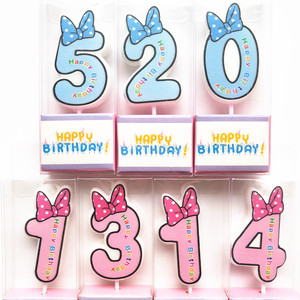 蛋糕蝴蝶结数字蜡烛 粉色蓝色 儿童宝宝周岁可爱创意生日蛋糕装饰