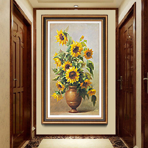 美式入户玄关装饰画竖版走廊过道欧式壁画简美楼梯挂画油画花卉