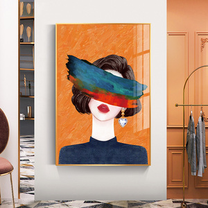 现代简约橙色人物挂画女服装店美容院装饰画工作室竖版玄关壁画