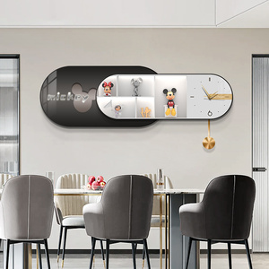 现代简约餐厅装饰画钟表挂钟饭厅挂画高档大气创意叠加背景墙壁画