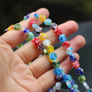 千花扁圆七彩琉璃珠散珠尼泊尔diy手工串珠材料耳环手链项链配件