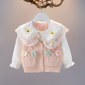 女宝宝春秋韩版0-1-2-3-4岁童装毛衣马甲两件套婴儿秋季洋气上衣5