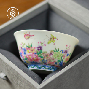 景德镇珐琅彩主人杯万花茶杯品茗杯陶瓷中式薄胎单人杯家用小茶盏