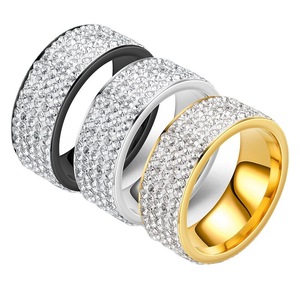 跨境外贸爆款工厂货源五排钻戒指欧美时尚不锈钢情侣戒指环饰品