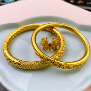 【熊家珠宝】原创 古法硬金足金 3d硬金 花丝 编织款方牌金锁金镯