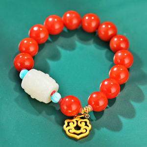 熊家珠宝河湾南红18k金吊坠 超级大蛋面