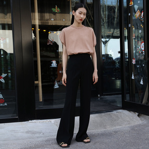 滑肩袖设计感重磅真丝桑蚕丝薄款针织衫2022春夏短袖宽松极简t恤