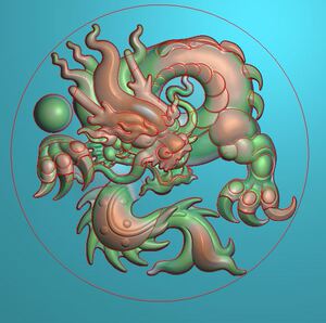 精雕图玉雕木雕浮雕雕刻图电脑雕数控雕刻圆龙牌2全身龙牌有线