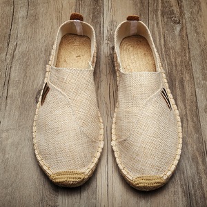 老北京帆布鞋男亚麻夏季休闲草编渔夫男士麻布透气一脚蹬潮流鞋子