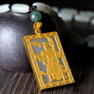 weiliuyuan/卫柳缘珠宝黄金足金镶玉关公吊坠 男款