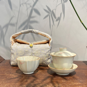 惊蛰 手绘粉兰盖碗套装便携茶具防烫泡茶碗家用单个高档茶杯手工