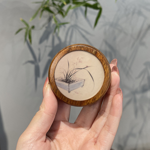 惊蛰 天然竹制手绘兰花盖置小巧精致茶具零配杯托杯垫中式茶道