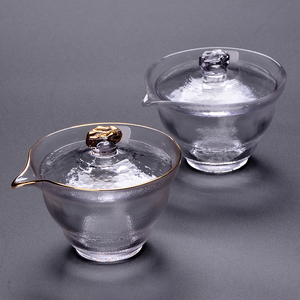 加厚耐热玻璃盖碗手抓壶日式锤纹初雪三才碗功夫茶具泡茶壶茶杯器