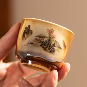 陶瓷茶杯中式复古功夫茶具家用品茗杯简约陶瓷主人杯粗陶会客喝茶