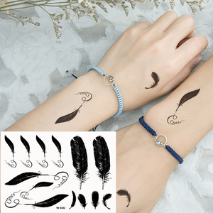 小清新性感手腕手臂虎口腰胸足英文黑色羽毛爱之羽纹身贴防水k042