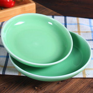陶瓷家用盘子中式微波炉餐具正品龙泉青瓷纯色深盘汤盘盛菜盘碟子