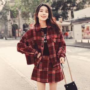秋季新款女装格子套装女时尚洋气韩版短裙外套两件套潮