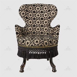 法式复古GUCCI刺绣提花中古沙发椅古驰实木扶手商场装饰家用单椅
