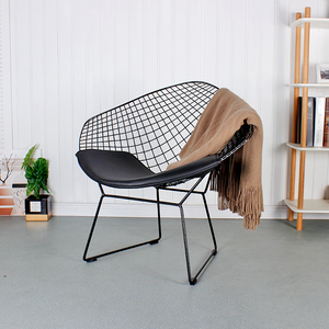 简约铁丝椅阳台个性钻石网格铁艺靠背椅中古不锈钢创意金属沙发椅