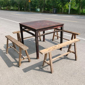 怀旧7080年代老物件旧八仙桌老方桌书桌老式办公桌长条凳复古摆设