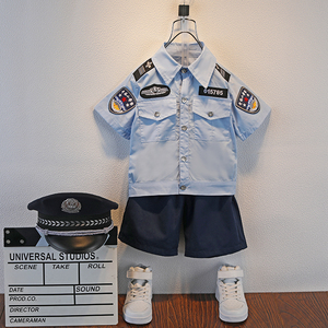 儿童警服警察服警装男童短袖套装女童六一演出服角色扮演军装潮酷
