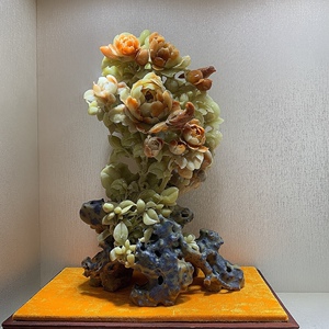 天然浙江名石雕青田石寿山石高端工艺品家居摆件花鸟镂空雕刻收藏