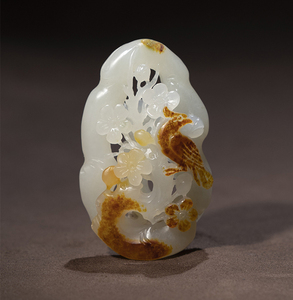 新疆和田玉籽料红皮白肉喜上眉梢吊坠男女款花鸟镂空挂件俏色巧雕