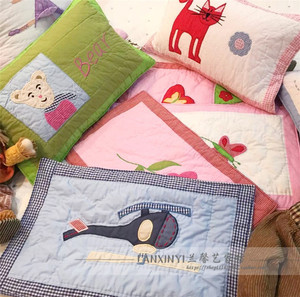 外贸原单纯手工绗缝婴儿枕可爱宝宝枕头套全棉卡通儿童男女童枕套