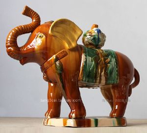 唐三彩陶瓷大象摆件大号吉祥送宝象礼品工艺品家居摆设吉祥如意