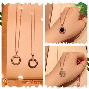 bvlgari 宝格丽圆形项链18k黄金双面黑玛瑙 白贝母锁骨链