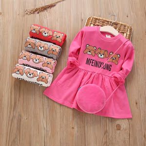 2018秋款童装上新 韩版小熊女童长袖连衣裙 儿童宝宝卡通裙子